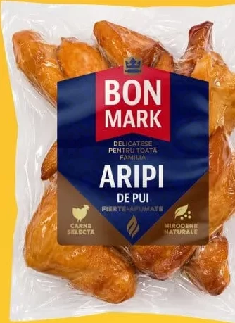 BONMARK Aripi de pui fierte-afumate, vid, 1 kg; +11.99 L cashback (10%) în monede My Local; scanează cardul din app înainte de plată; doar produse din broșură cu preț verde la raft