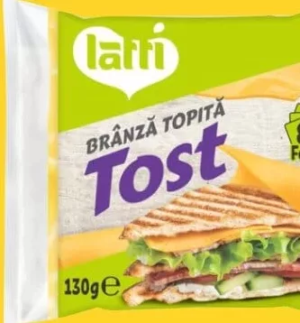 LATTI Brânză topită Tost, 8 felii, 130 g; +2.59 L cashback (10%) în monede My Local; scanează cardul din app înainte de plată; doar produse din broșură cu preț verde la raft