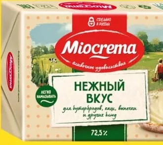 MIOCREMA Cremă pentru tartine Нежный вкус 72,5%, 180 g; +1.89 L cashback (10%) în monede My Local; scanează cardul din app înainte de plată; doar produse din broșură cu preț verde la raft