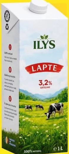 ILYS Lapte UHT 3,2%, 1 L; +2.59 L cashback (10%) în monede My Local; scanează cardul din app înainte de plată; doar produse din broșură cu preț verde la raft
