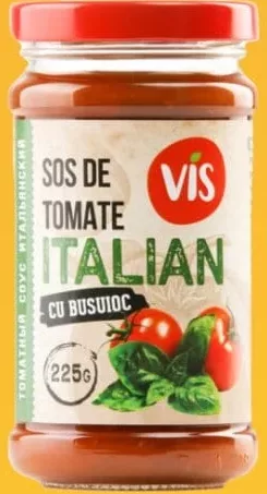 VIS Sos de tomate Italian cu busuioc, 225 g; Cashback 10% (+2.09 L) în monede My Local: scanează cardul din app înainte de plată; doar produsele broșurii marcate la raft.