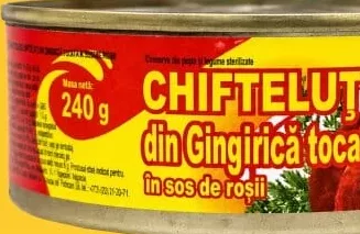ACVARIUM Chifteluțe din gingirică în sos de roșii, 240 g; Cashback 10% (+1.79 L) în monede My Local: scanează cardul din app înainte de plată; doar produsele broșurii marcate la raft.