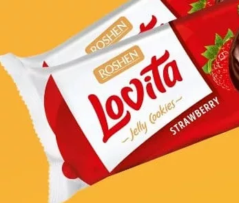 ROSHEN Lovita Biscuiți Jelly Cookies cu căpșuni, 135 g; Cashback 10% (+1.79 L) în monede My Local: scanează cardul din app înainte de plată; doar produsele broșurii marcate la raft.