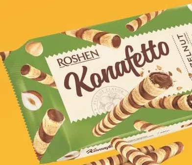 ROSHEN Konafetto Tuburi de vafe alune/cacao/cremă-cacao, 140 g; Cashback 10% (+1.79 L) în monede My Local: scanează cardul din app înainte de plată; doar produsele broșurii marcate la raft.