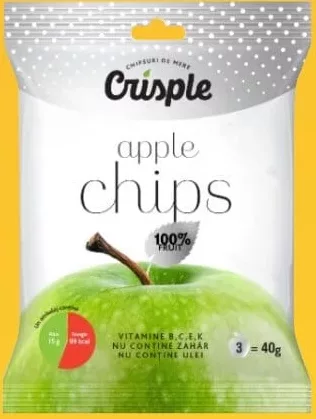 CRISPLE Chipsuri de mere, 40 g; Cashback 10% (+1.59 L) în monede My Local: scanează cardul din app înainte de plată; doar produsele broșurii marcate la raft.