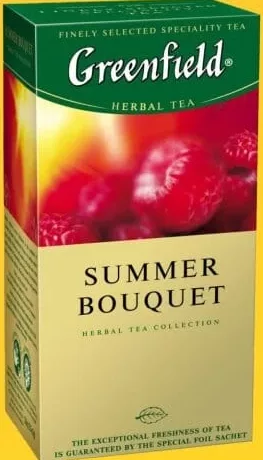 GREENFIELD Summer Bouquet, 25 plicuri (text: ceai negru; ambalaj: ceai de plante); Cashback 10% (+3.79 L) în monede My Local: scanează cardul din app înainte de plată; doar produsele broșurii marcate la raft.