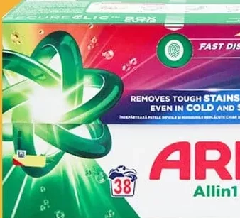 ARIEL PODS Allin1 Color/Mount Spring, detergent, 38 buc.; cashback 10% (+22.19 L) în monede My Local; scanează cardul My Local în app înainte de plată; doar produse din broșură marcate la raft.