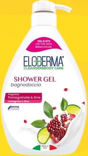 ELODERMA, gel de duș rodie și lime, 1 L; cashback 10% (+6.79 L) în monede My Local; scanează cardul My Local în app înainte de plată; doar produse din broșură marcate la raft.