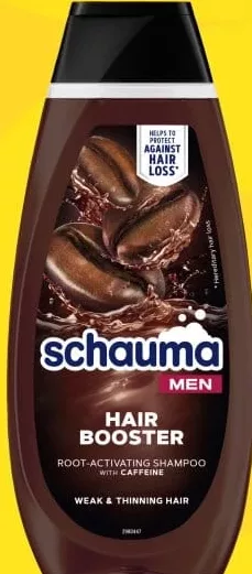 SCHAUMA Men Hair Booster, șampon, 400 ml; cashback 10% (+4.59 L) în monede My Local; scanează cardul My Local în app înainte de plată; doar produse din broșură marcate la raft.