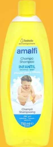 AMALFI Baby Șampon pentru copii, 750 ml; cashback +4.59 L (10%) în monede My Local după scanarea cardului My Local din aplicație înainte de plată; doar produse din broșură marcate la raft.