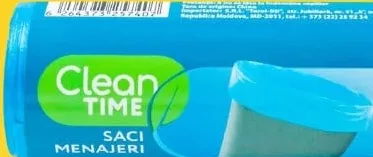 CLEAN TIME Saci menajeri, 35 L, 30 buc; cashback +1.19 L (10%) în monede My Local după scanarea cardului My Local din aplicație înainte de plată; doar produse din broșură marcate la raft.
