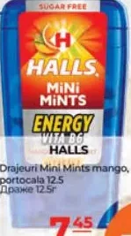 HALLS Drajeuri Mini Mints mango-portocală, 12,5 g