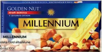 MILLENNIUM Ciocolată Gold albă cu alune, 100 g