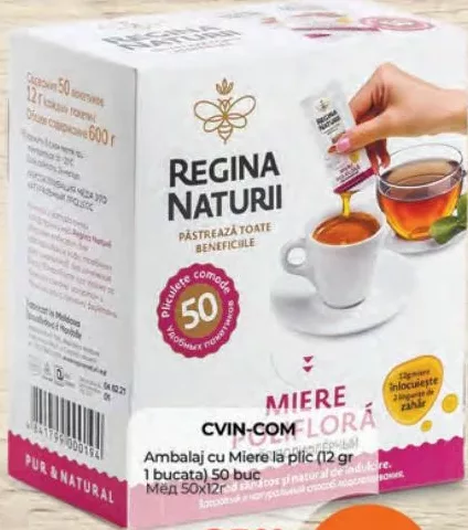 CVIN-COM Regina Naturii Miere la plic, 12 g/bucată, 50 bucăți