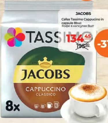 JACOBS Cafea Tassimo Cappuccino în capsule, 8 bucăți