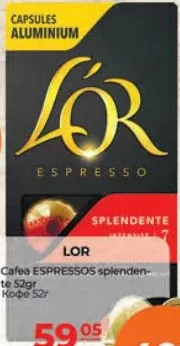 LOR Cafea Espresso Splendente, capsule de aluminiu, 52 g