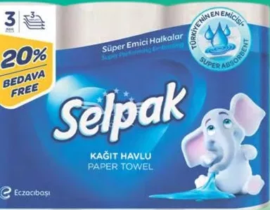 SELPAK Prosoape de bucătărie, 3 role, 3 straturi; 20% gratuit pe ambalaj
