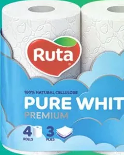 RUTA Hârtie igienică Pure White Premium, 4 role, 3 straturi