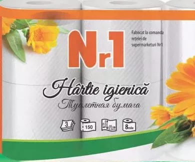 NR1 Hârtie igienică 8 role, 3 straturi, 150 foi/rolă