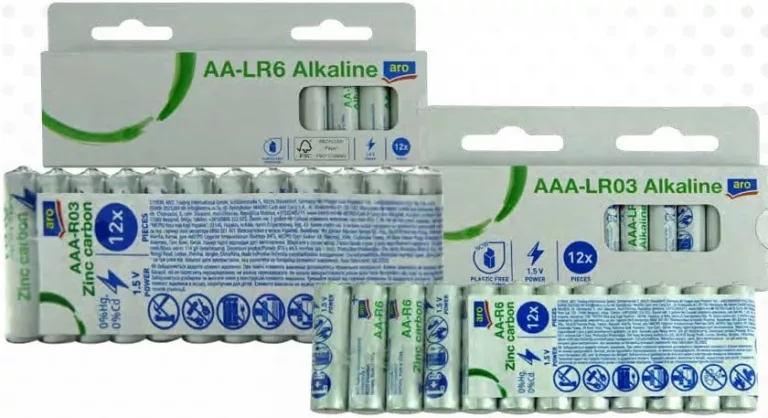 ARO Baterii alcaline; LR-06 AA / LR-03 AAA / R06 AA / R03 AAA; 12 bucăți/set; preț/set începând cu 19,90 lei
