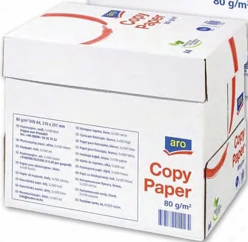 ARO Hârtie A4 pentru copiator; 80 g/m²; 500 coli/top; 5 topuri/cutie; preț/cutie