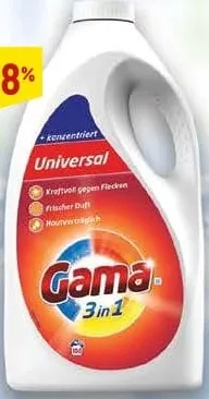 GAMA detergent lichid, diverse sortimente, inclusiv Universal 3in1, 4,5 L, 100 spălări, preț/bucată