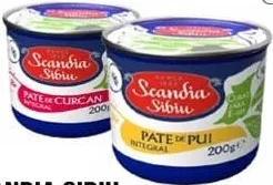 SCANDIA SIBIU Pate, diverse sortimente (pui / curcan), 200 g, preț/conservă; la cumpărarea a 1–2 bucăți
