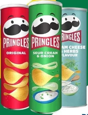 PRINGLES Chips, diverse sortimente (Original / smântână și ceapă / cremă de brânză și ierburi), 165 g, preț/bucată; la cumpărarea a 1–2 bucăți
