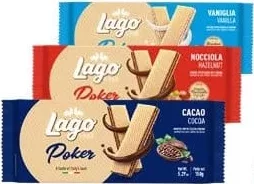 Lago Poker Napolitane, diverse sortimente (vanilie / alune de pădure / cacao), 150 g, preț/bucată; de la 2 bucăți