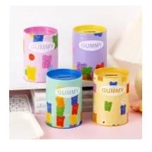 Круглая копилка с рисунком мишки, металлическая, Gummy