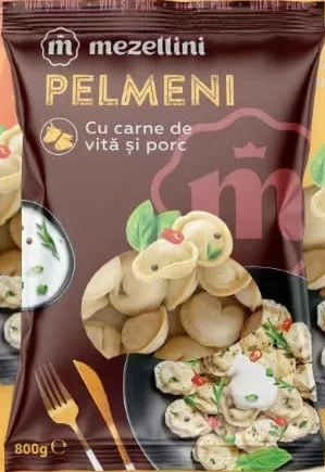 Pelmeni Sibirskie Mezellini, în sortiment: cu carne de porc / vită și porc / pui, congelați, 800 g