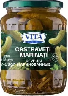 Castraveți marinați „Vita”, 670 g, 6–9 cm
