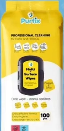 Șervețele umede de curățare Purfix Professional Cleaning Multi Surface Wipes, oțet și bicarbonat, 100 bucăți