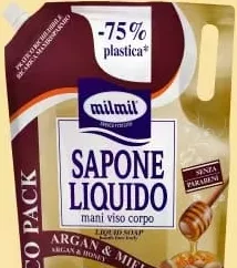 Săpun lichid MilMil Argan & Miele, argan și miere, pentru mâini, față și corp, rezervă Eco Pack, 2 L