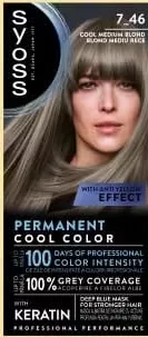 Vopsea de păr SYOSS cu keratină, Permanent Cool Color 7_46 Cool Medium Blond (blond mediu rece) / Permanent Color Metallic Collection 3_89 Bronze Coffee (cafea arămie)