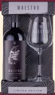 Set MAESTRO vin roșu sec Cabernet Sauvignon, 0,75 L, + 1 pocal