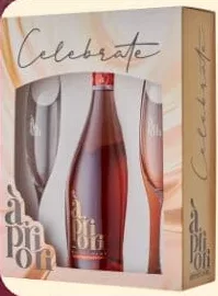 APRIORI WINE Set Celebration, vin spumant Rosé Dulce, 0,75 L + 2 pocale