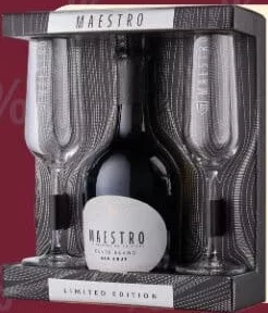 MAESTRO Set Cuvée Blanc, vin spumant Alb Brut, 0,75 L + 2 pocale