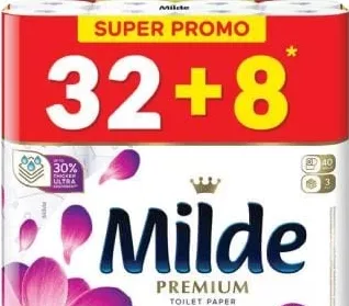 MILDE hârtie igienică, 3 straturi, 32+8 role, diverse sortimente