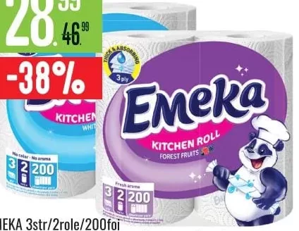 Emeka, кухонные бумажные полотенца, 3 слоя, 2 рулона, 200 листов, White / Forest Fruits