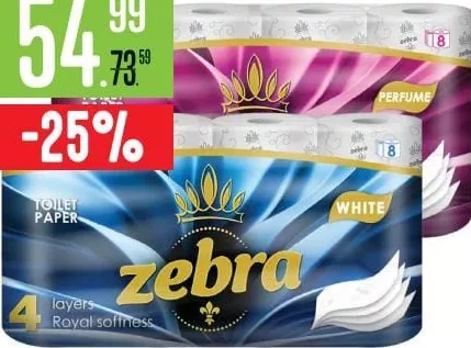 Zebra, туалетная бумага, 4 слоя, 8 рулонов, Perfume / White