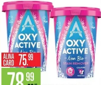 ASTONISH OXY ACTIVE Non Bio, порошковый пятновыводитель для цветного и белого белья, 625 г; цена с Alina Card 75.99 MDL