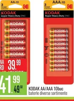 KODAK Super Heavy Duty Zinc батарейки AA/AAA, 10 шт., в ассортименте; цена с Alina Card 39.99 MDL