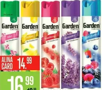 GARDEN Collection аэрозольный освежитель воздуха, 300 мл; сирень, лимон, клубника, лаванда, лесные ягоды; цена с Alina Card 14.99 MDL
