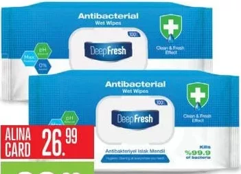 DEEPFRESH антибактериальные влажные салфетки, 100 шт.; цена с Alina Card 26.99 MDL