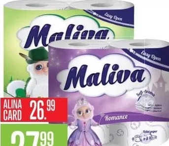 MALIVA туалетная бумага, 3 слоя, 4 рулона, Romance и другие варианты; цена с Alina Card 26.99 MDL
