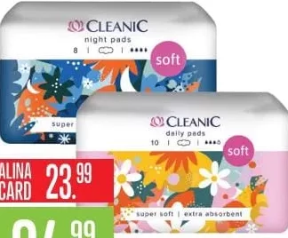 CLEANIC Soft гигиенические прокладки, 8/10 шт.; Night Pads, Daily Pads; цена с Alina Card 23.99 MDL
