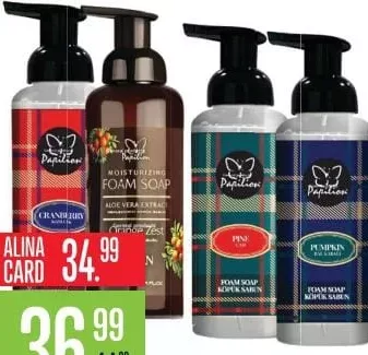 PAPILION мыло-пена, 500 мл; Cranberry, Orange Zest с экстрактом алоэ вера, Pine, Pumpkin; цена с Alina Card 34.99 MDL