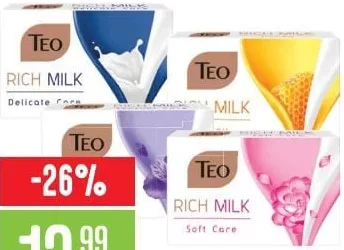 TEO Rich Milk твёрдое мыло, 90 г, в ассортименте; Delicate Care, Soft Care