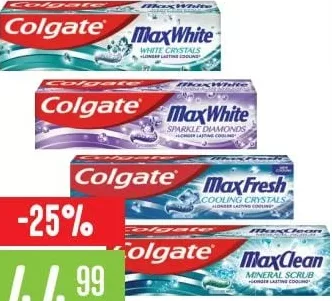 COLGATE Max White White Crystals / Max White Sparkle Diamonds / Max Fresh Cooling Crystals / Max Clean Mineral Scrub зубная паста, 75 мл, в ассортименте